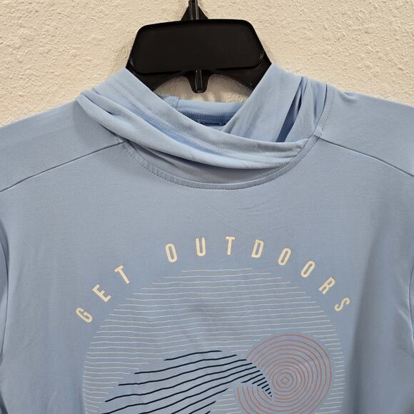 Reel Life Get Outdoors Performance Hoodie Shirt Light Blue UPF 50 S Long Sleeve - Picture 10 of 10